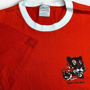 Vintage Tiger Cub Boy Scout America Shirt Men XL Orange Single Stitch Ringer USA